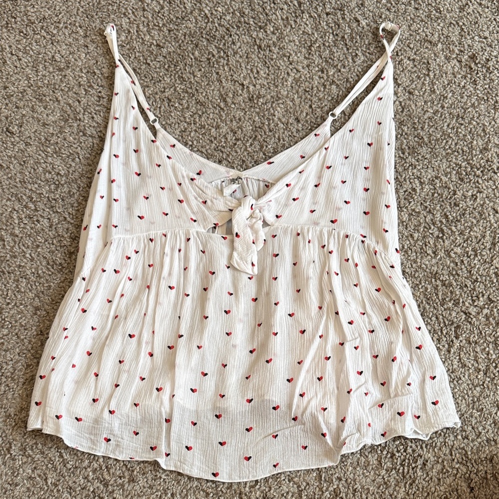Free People Flowy White Camisole With Red Hearts